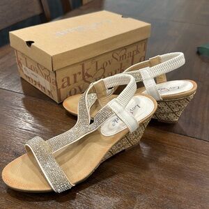 White and rhinestone bling wedge sandals